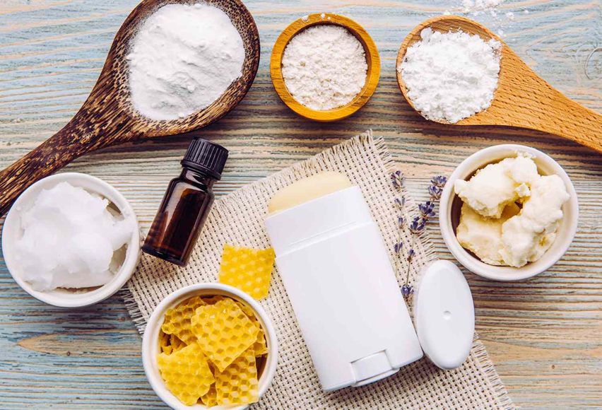 A deodorant stick and natural ingredients.
